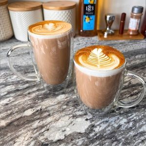 COPY - Double walled glass coffee mugs with bamboo lid